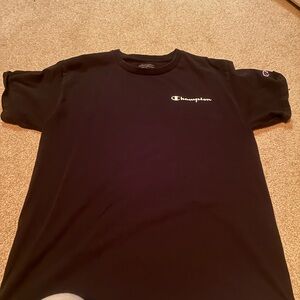 Champion Black Crewneck Logo Tee with White Script